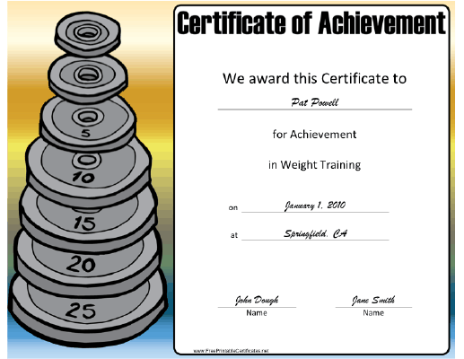 Weight Training certificate