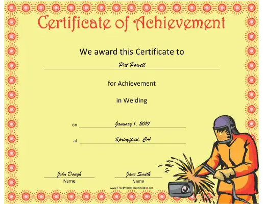 welding certificate template