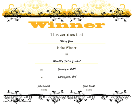 Winner certificate