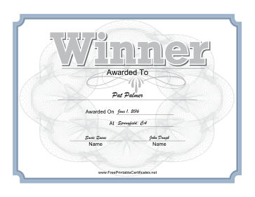 Winner Certificate Silver certificate