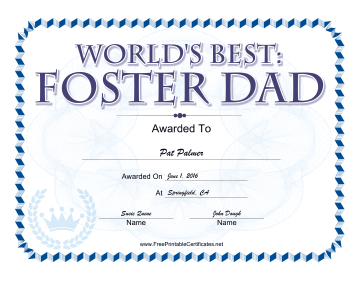 Worlds Best Foster Dad Award certificate