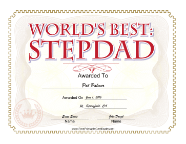 Worlds Best Stepdad Award certificate