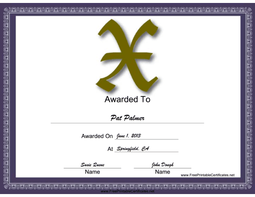 X Monogram certificate