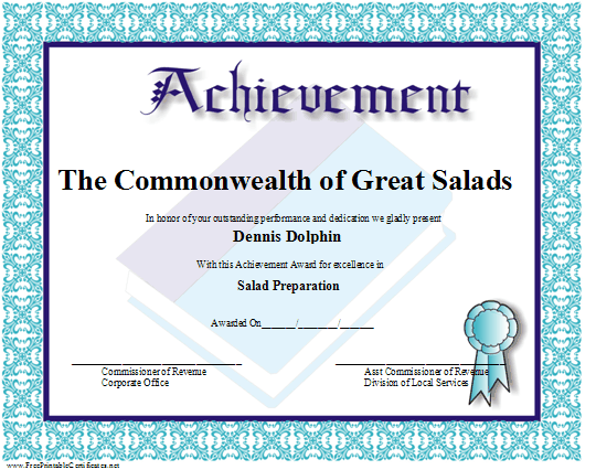 Achievement certificate