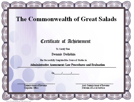 Achievement certificate