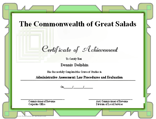 Achievement certificate