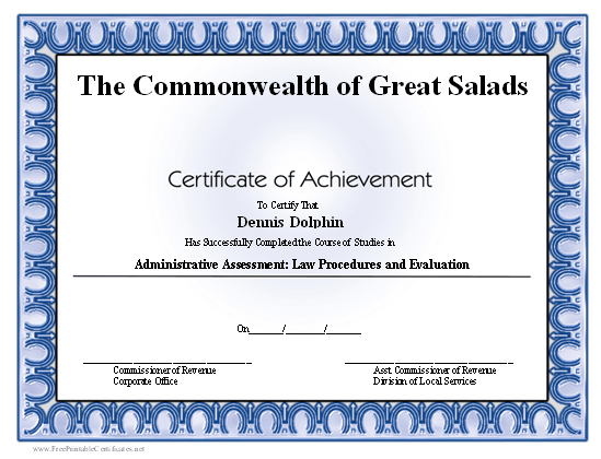 Achievement certificate