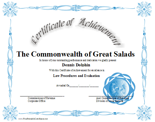 Achievement certificate