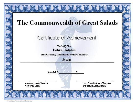 Achievement - Actress certificate