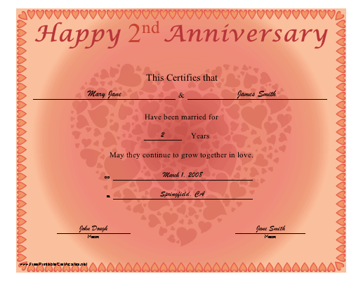 Anniversary certificate