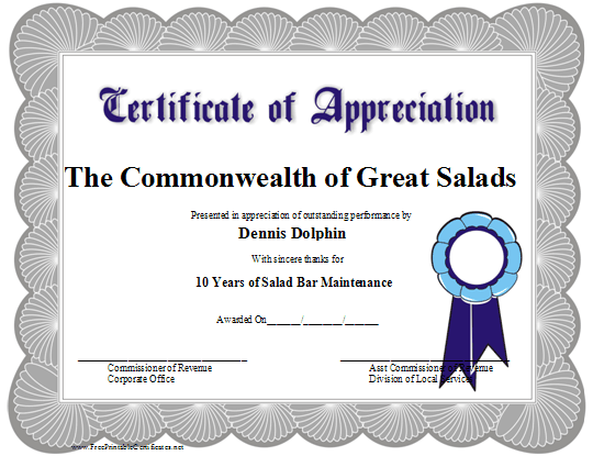 Appreciation certificate