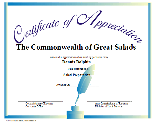 Appreciation certificate