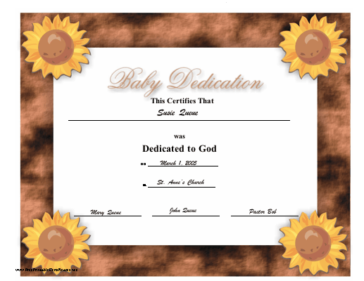 Baby Dedication certificate