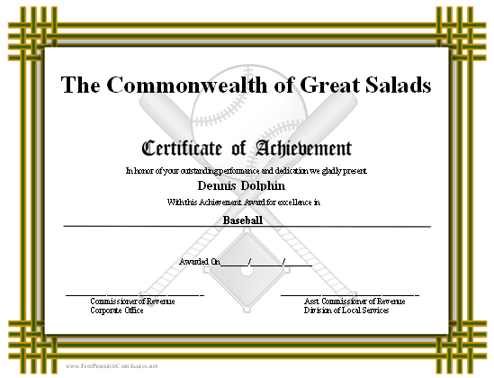 Achievement - Baseball certificate