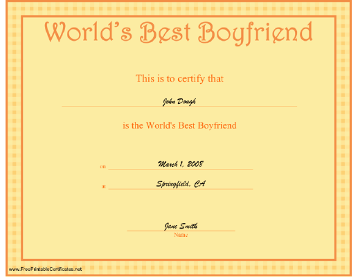 Best Boyfriend certificate