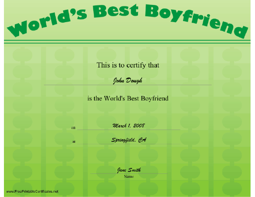 Best Boyfriend certificate