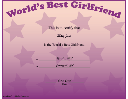 Best Girlfriend certificate