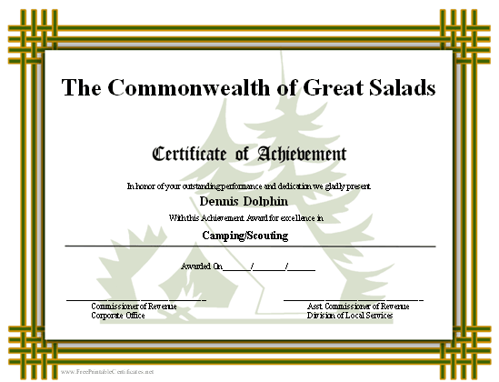 Achievement - Camping certificate