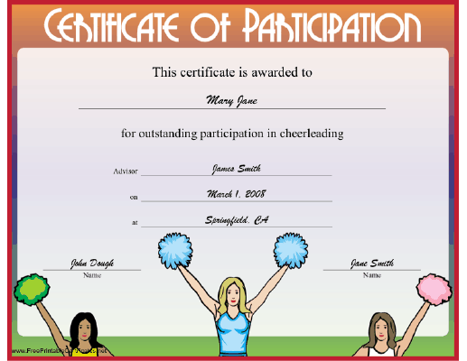 Cheerleading Participation certificate