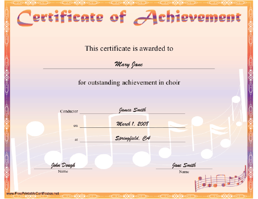 Choir Achievement certificate