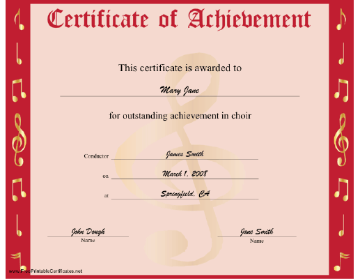 Choir Achievement certificate