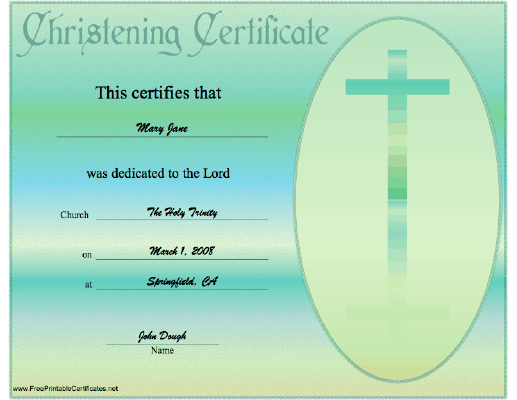 Christening certificate