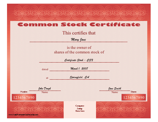 Common Stock certificate