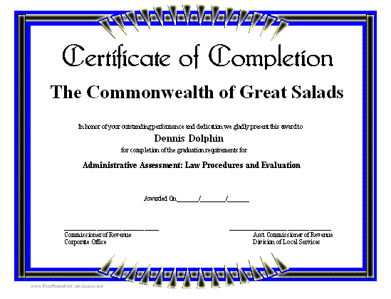 Completion certificate