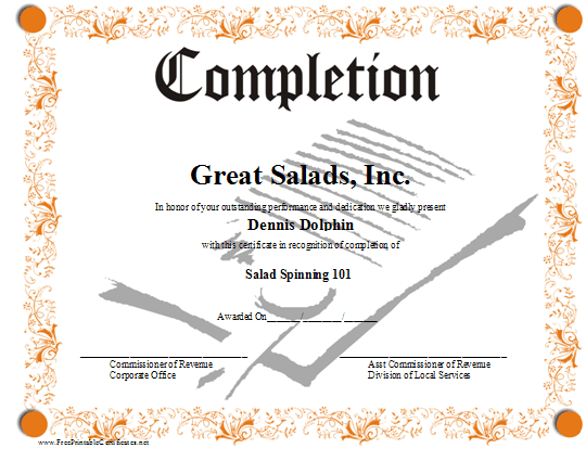 Completion certificate