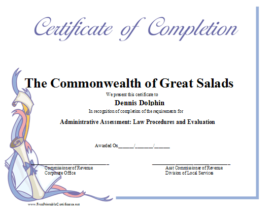 Completion certificate