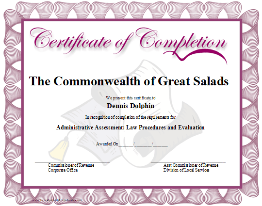 Completion certificate