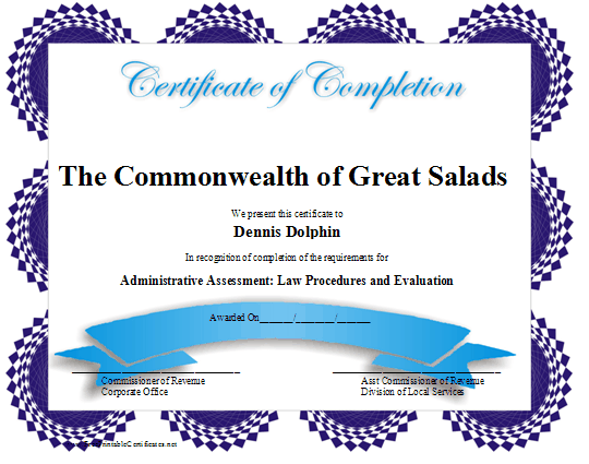 Completion certificate