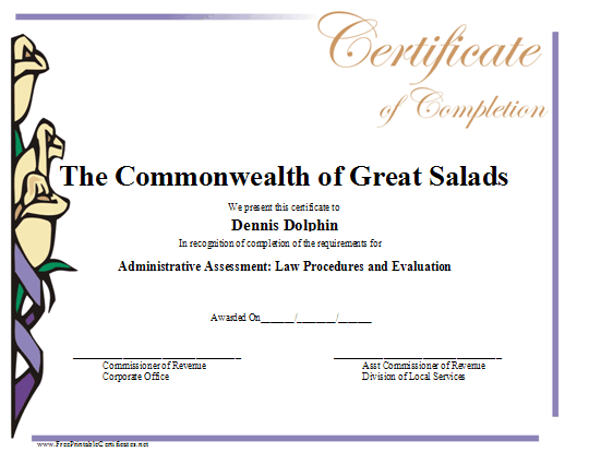 Completion certificate