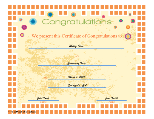 Congratulations certificate