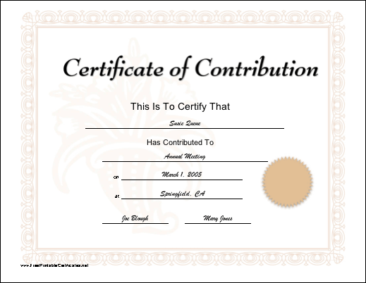 Contribution certificate