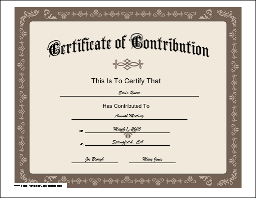 Contribution certificate