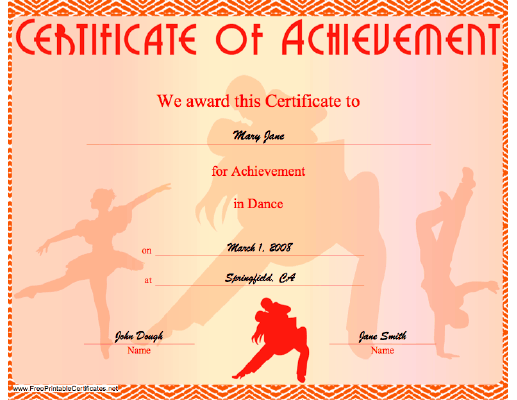 Dance Achievement certificate