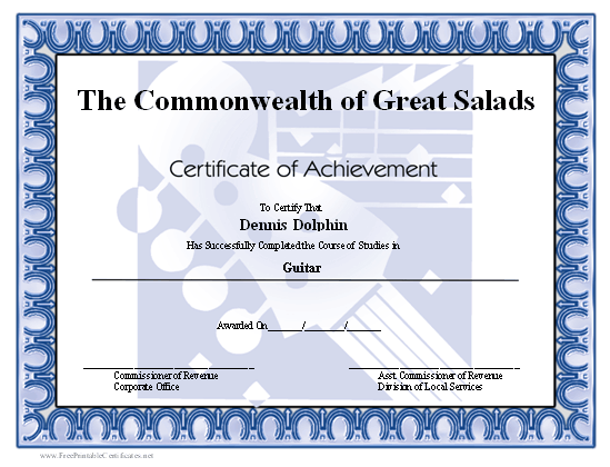 Achievement - Electric Guitar certificate