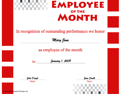 Employee of the Month certificate