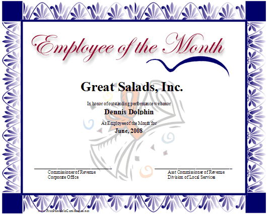 Employee of the Month certificate