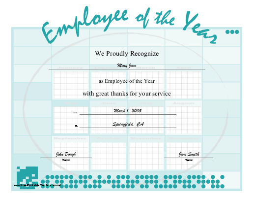 Employee of the Year certificate