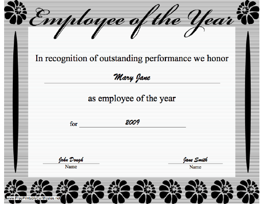 Employee of the Year certificate