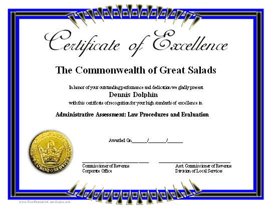 Excellence certificate