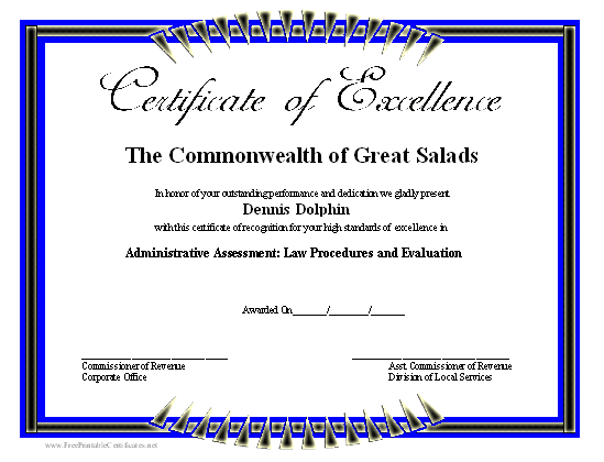 Excellence certificate