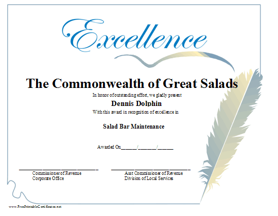 Excellence certificate