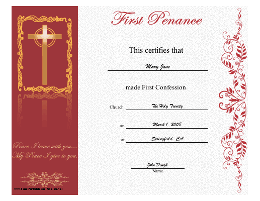 First Confession certificate