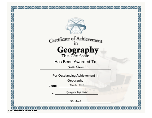 Geography Achievement certificate