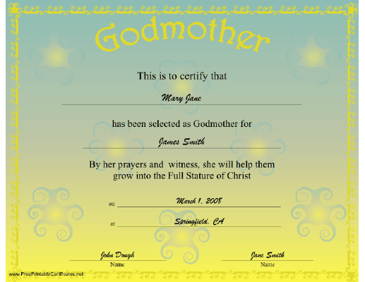 Godmother certificate