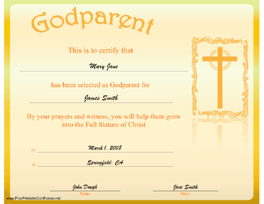 Godparent certificate