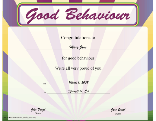 Good Behaviour certificate